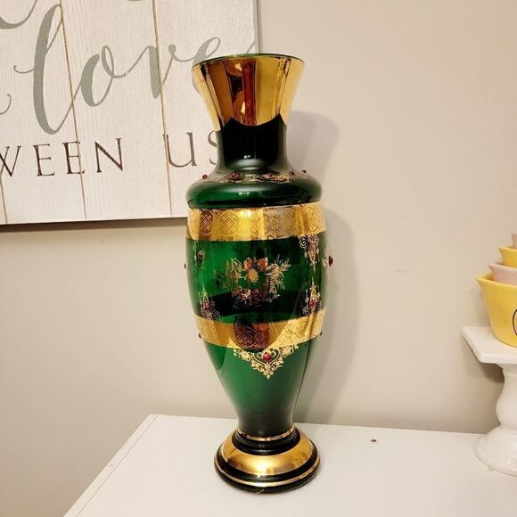 Vintage Italian Emerald Green Vase 17" - Picture 2 of 8